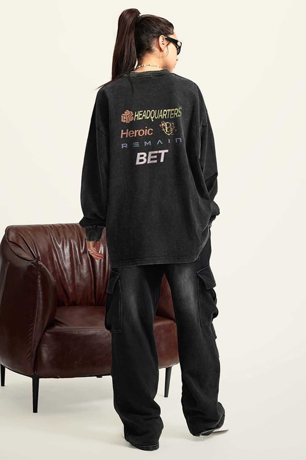 Washed Cotton Racing-Inspired Long Sleeve Tee