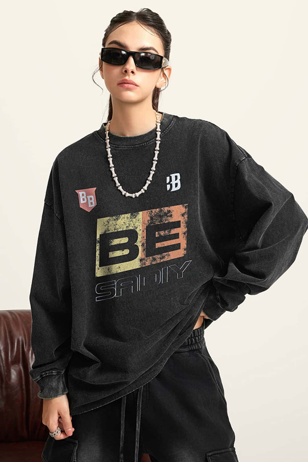 Washed Cotton Racing-Inspired Long Sleeve Tee