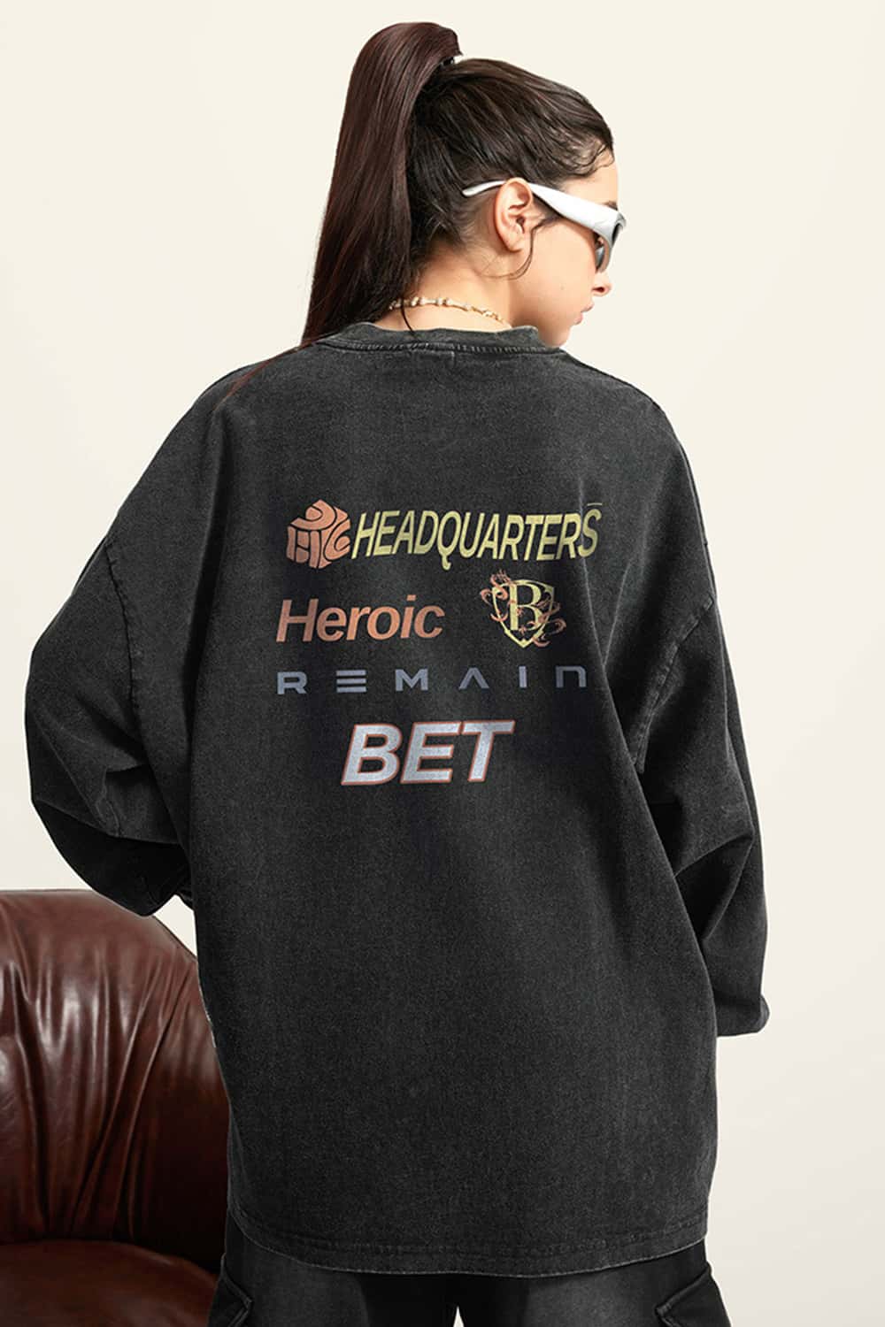 Washed Cotton Racing-Inspired Long Sleeve Tee