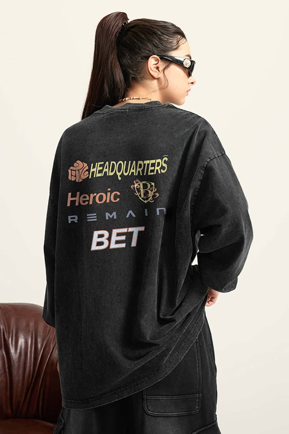 Washed Cotton Racing-Inspired Long Sleeve Tee