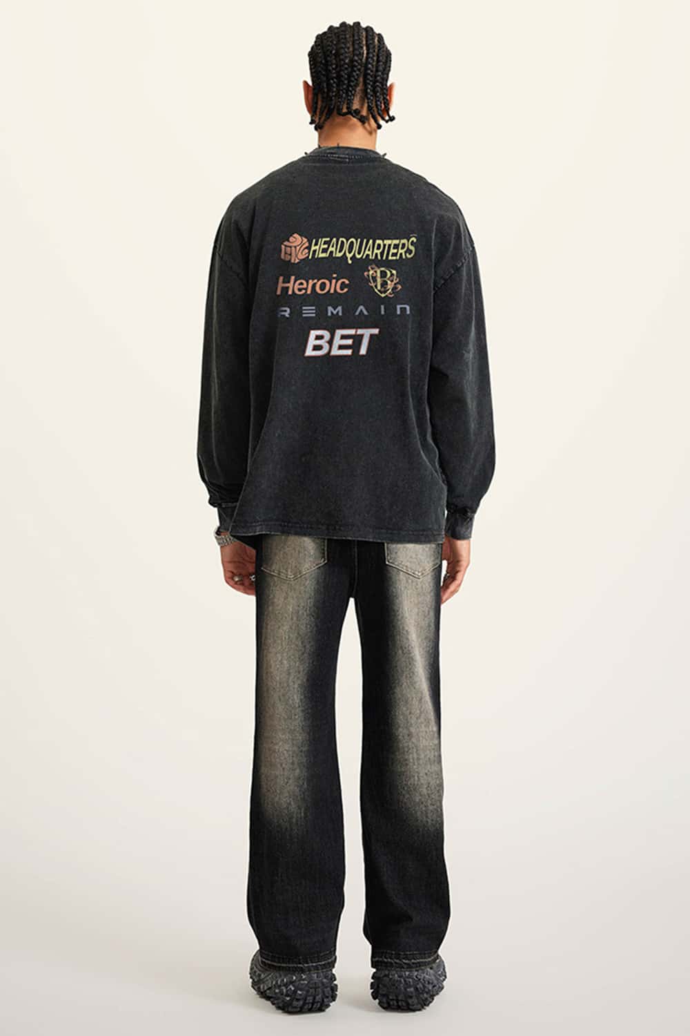 Washed Cotton Racing-Inspired Long Sleeve Tee
