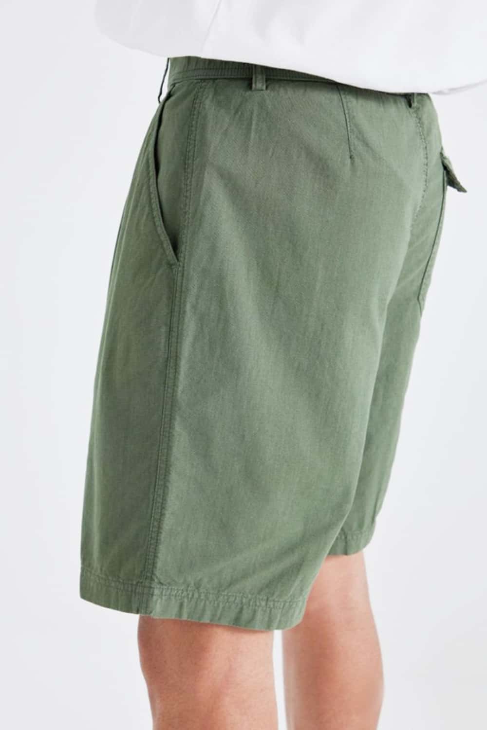 Garment-Dyed Washed Straight-Leg Utility Shorts with Adjustable Waist Buckle