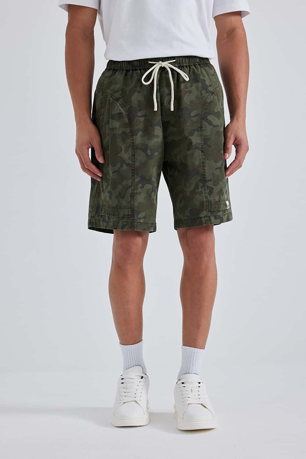 Plaid Camo Drawstring Utility Shorts