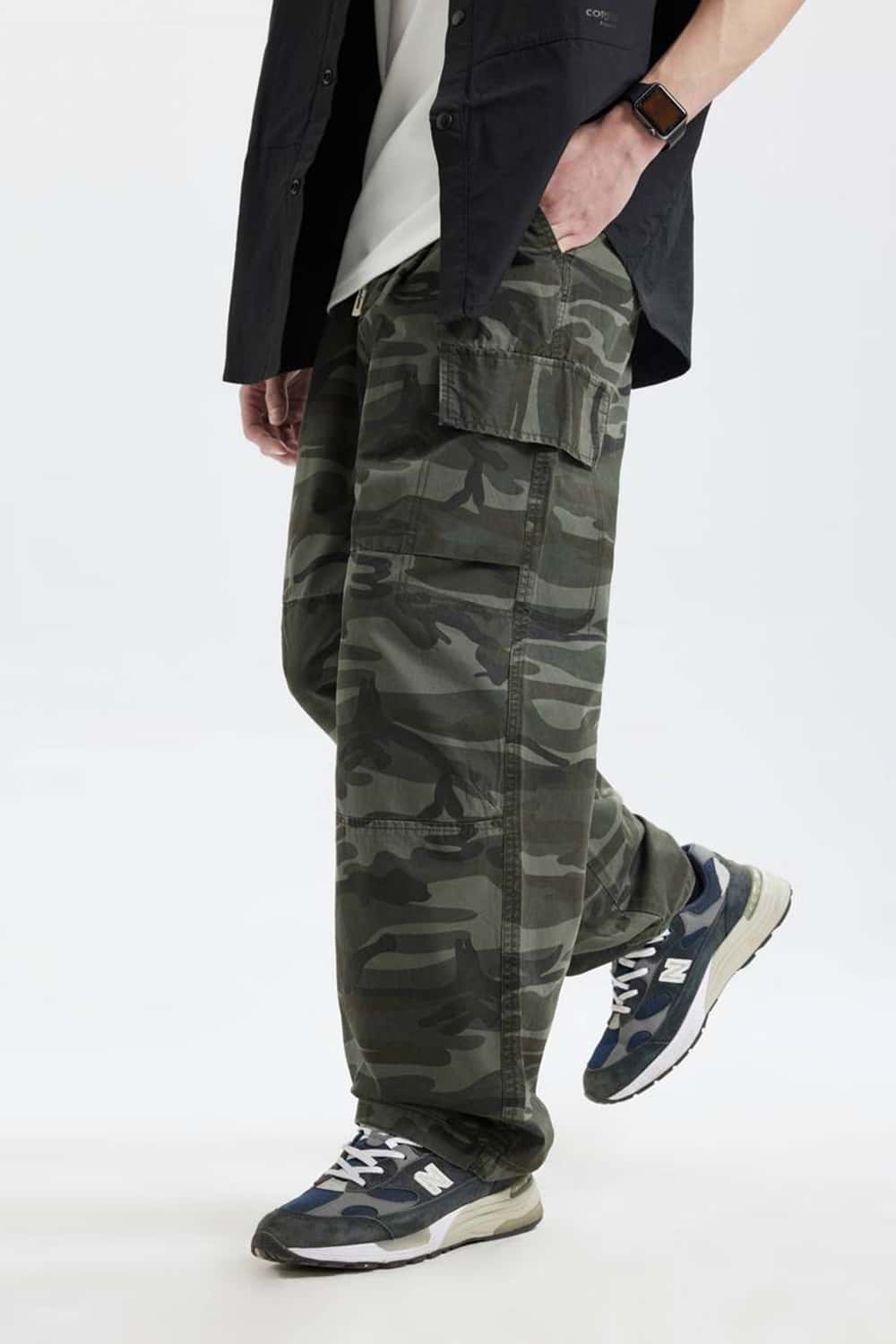 Straight-Leg Pure Cotton Camo Cargo Pants