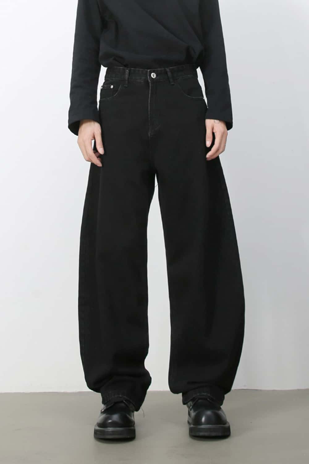 Wide-Leg 3D Curved Washed Jeans _ Cleanfit