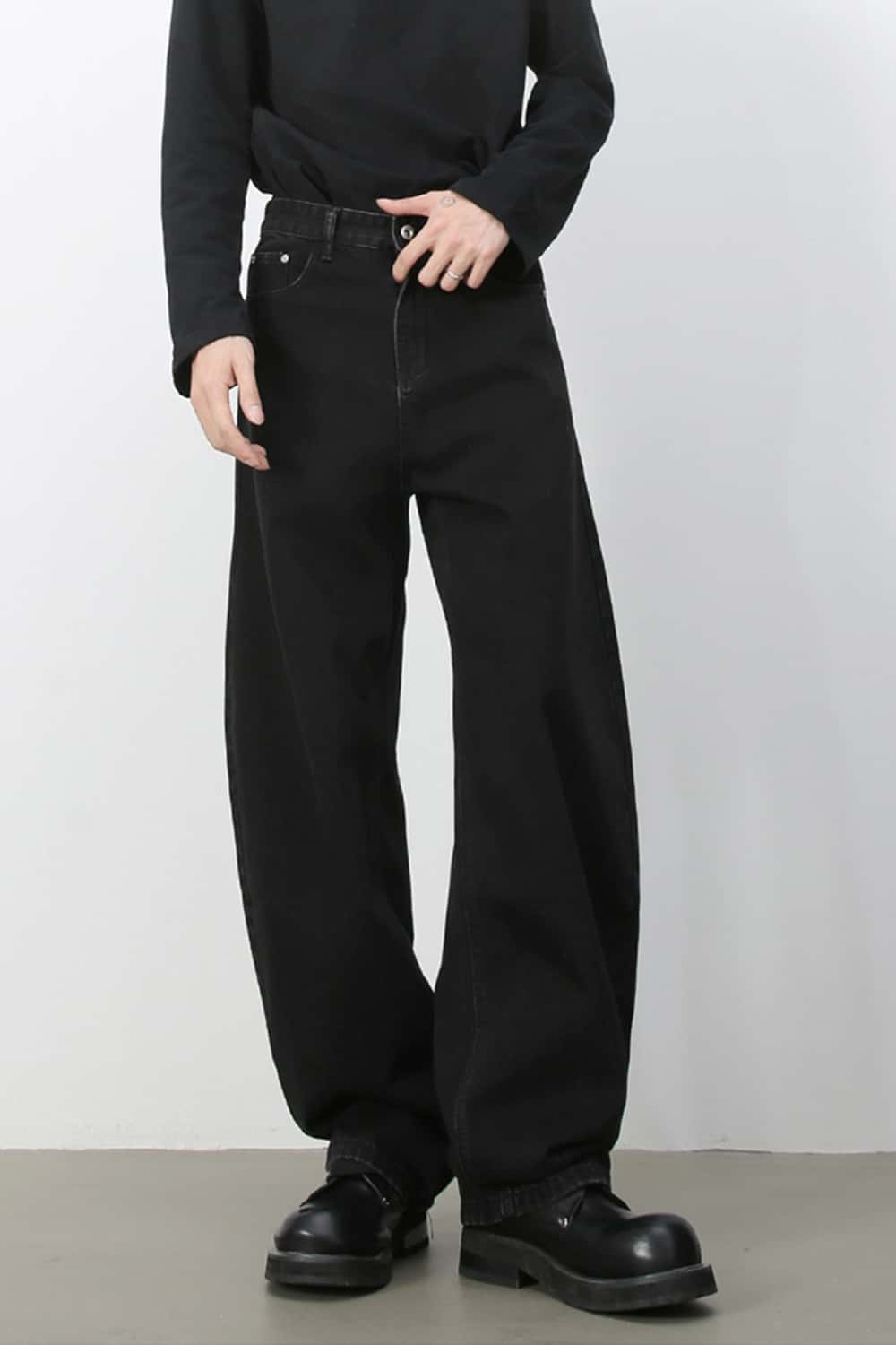 Wide-Leg 3D Curved Washed Jeans _ Cleanfit