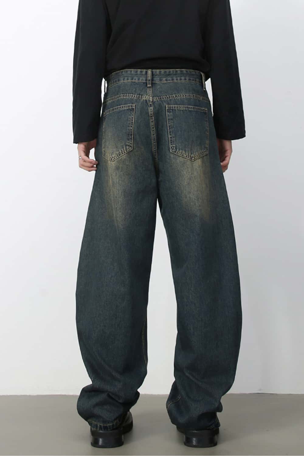 Wide-Leg 3D Curved Washed Jeans _ Cleanfit
