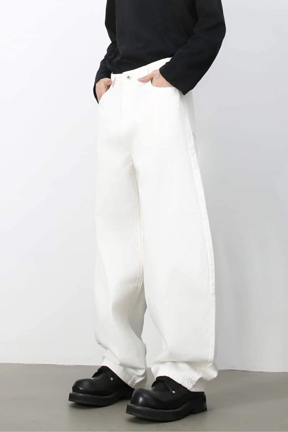 Wide-Leg 3D Curved Washed Jeans _ Cleanfit
