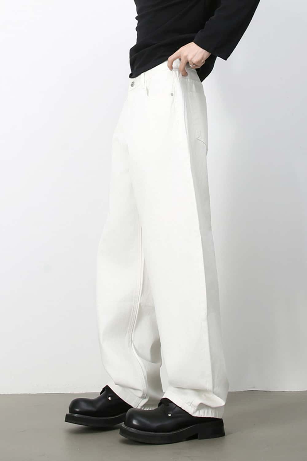 Wide-Leg 3D Curved Washed Jeans _ Cleanfit