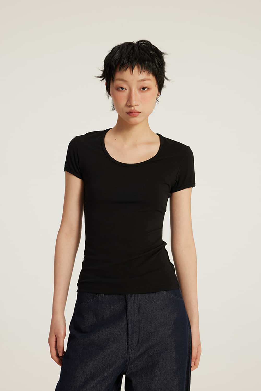 U-Neck Breathable Basic Short Sleeve T-Shirt