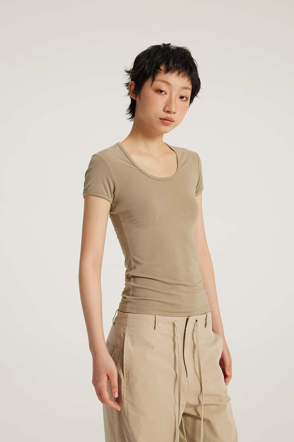 U-Neck Breathable Basic Short Sleeve T-Shirt