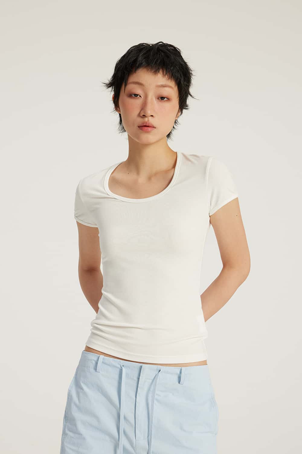 U-Neck Breathable Basic Short Sleeve T-Shirt