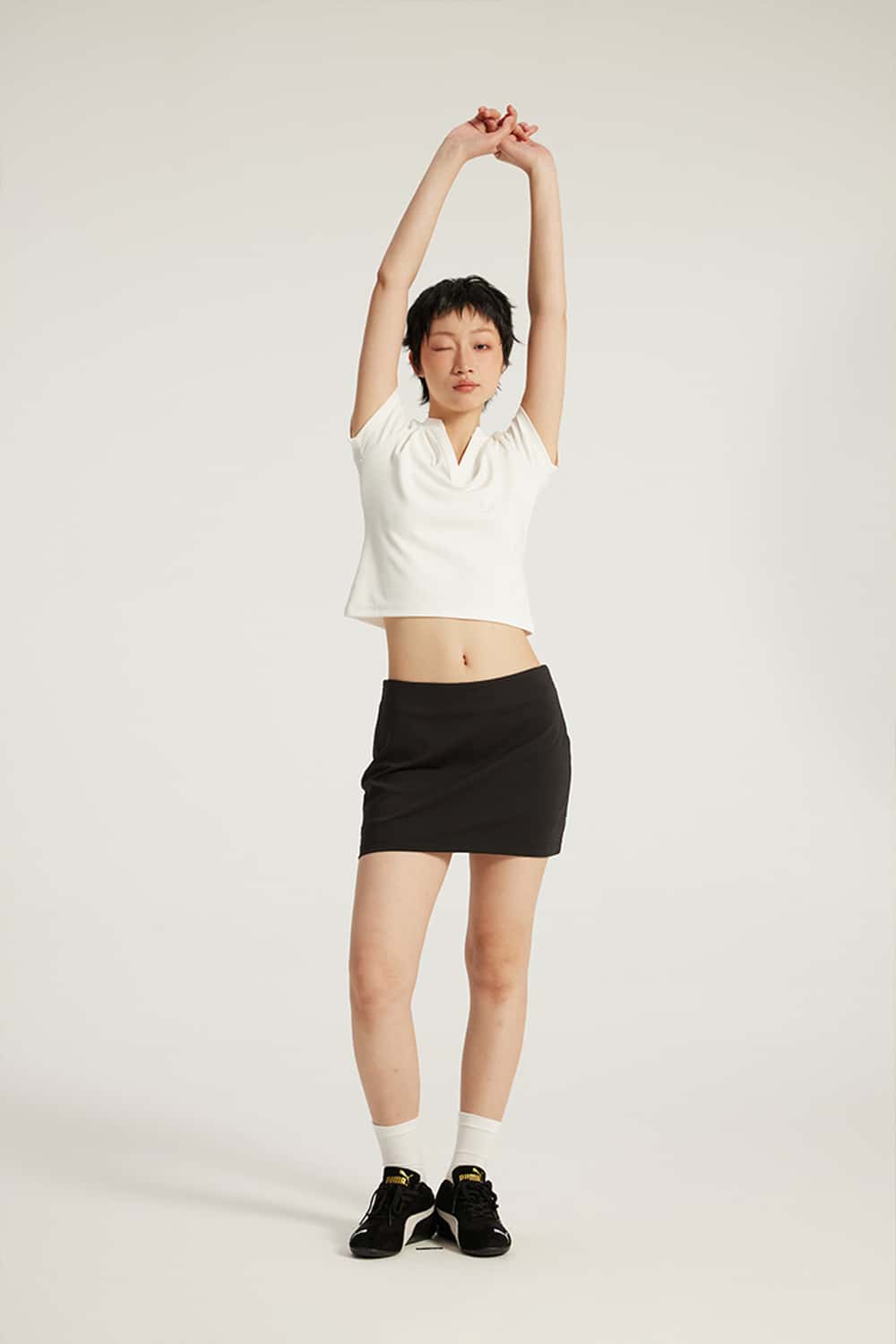 V-Neck Structured Shoulder Cropped T-Shirt