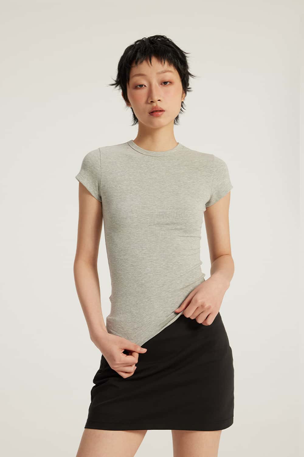 Crew Neck Fitted Waist Short Sleeve Base T-Shirt