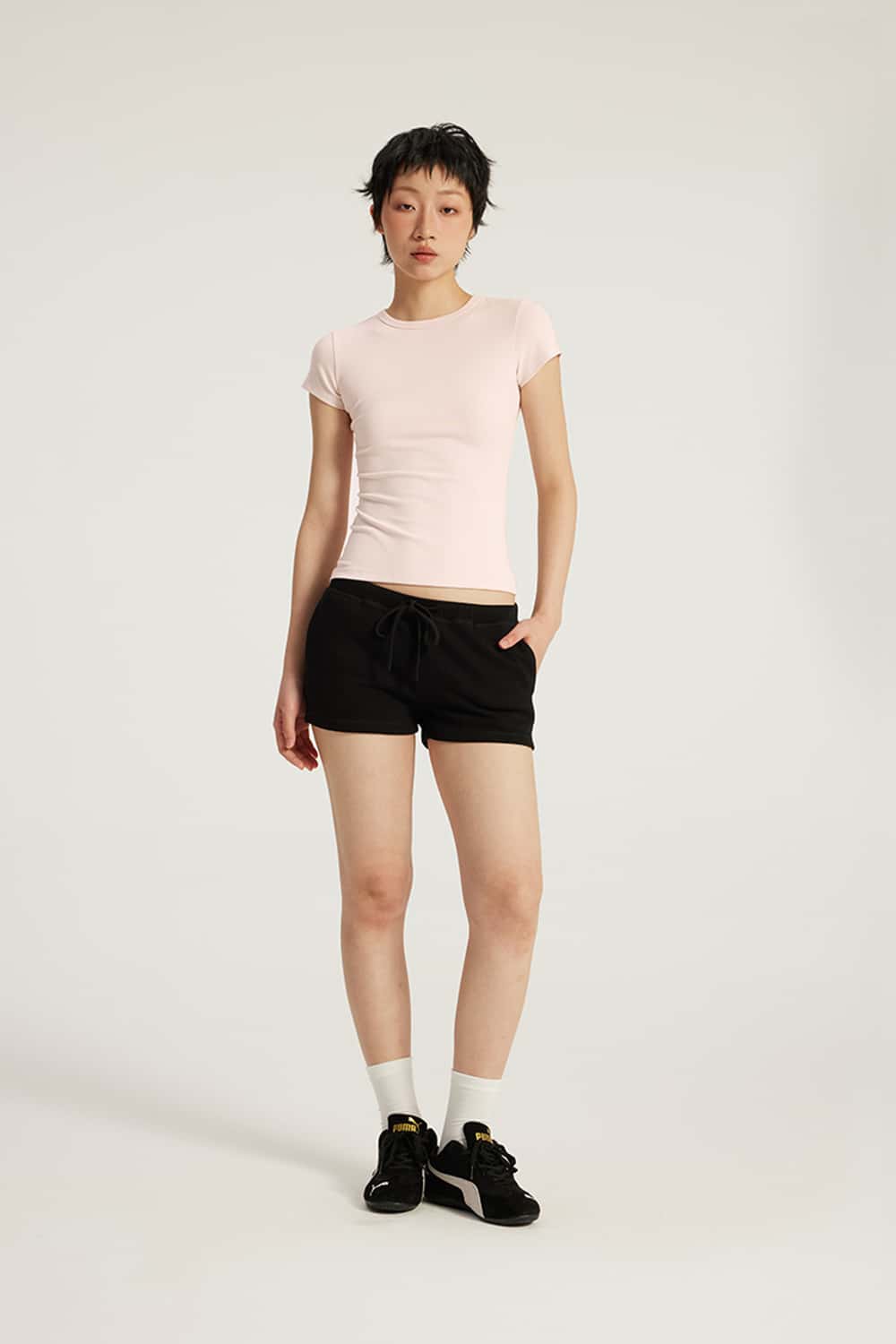 Crew Neck Fitted Waist Short Sleeve Base T-Shirt