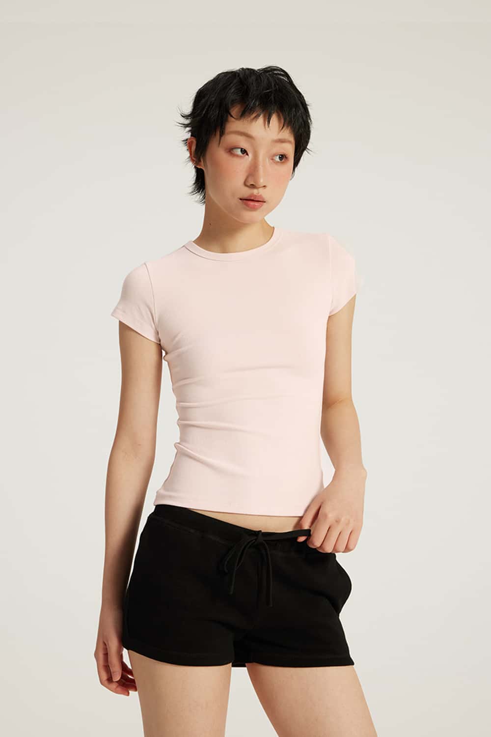Crew Neck Fitted Waist Short Sleeve Base T-Shirt