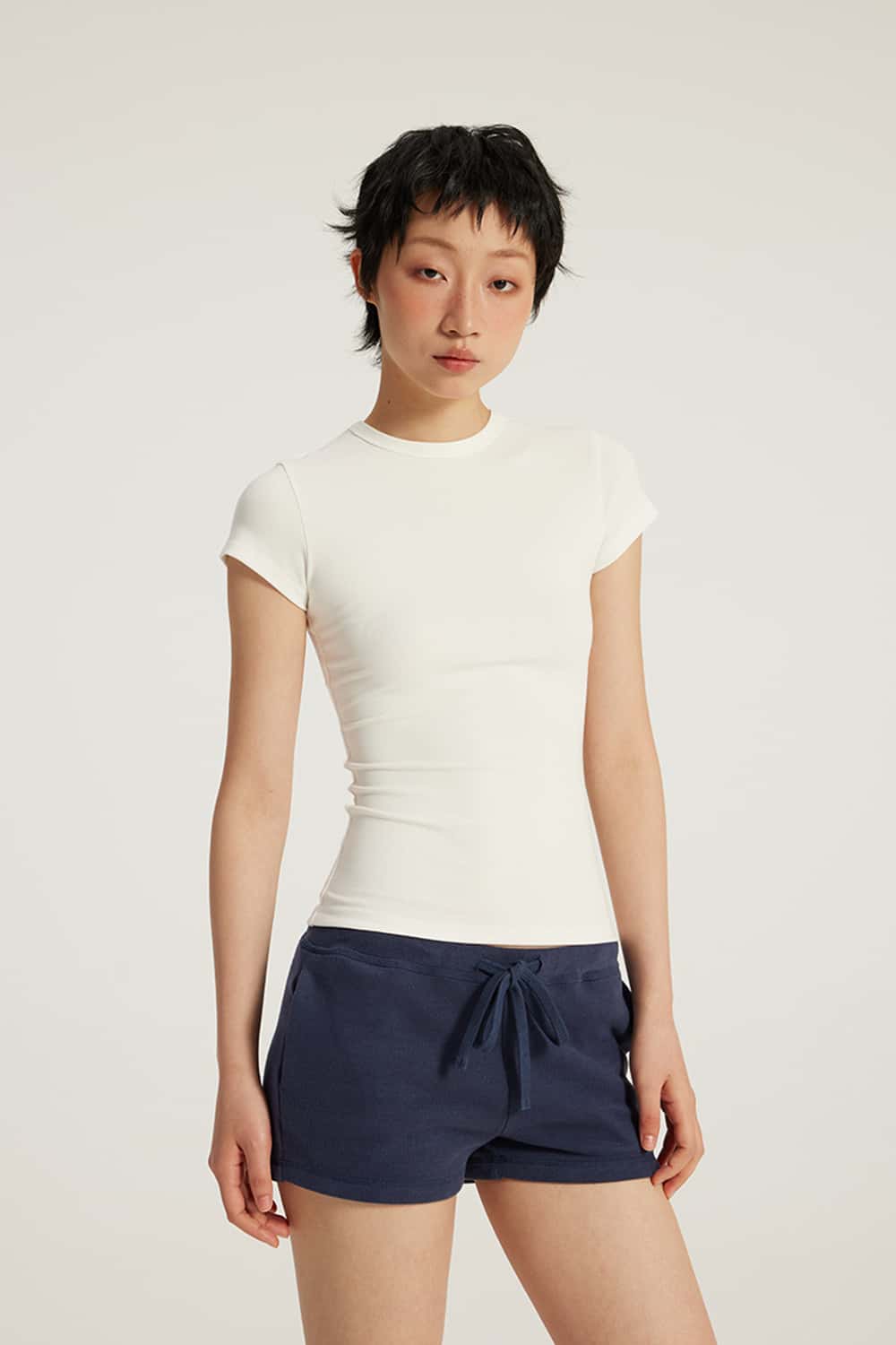 Crew Neck Fitted Waist Short Sleeve Base T-Shirt