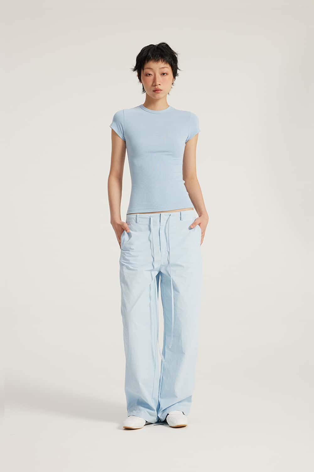 Crew Neck Fitted Waist Short Sleeve Base T-Shirt