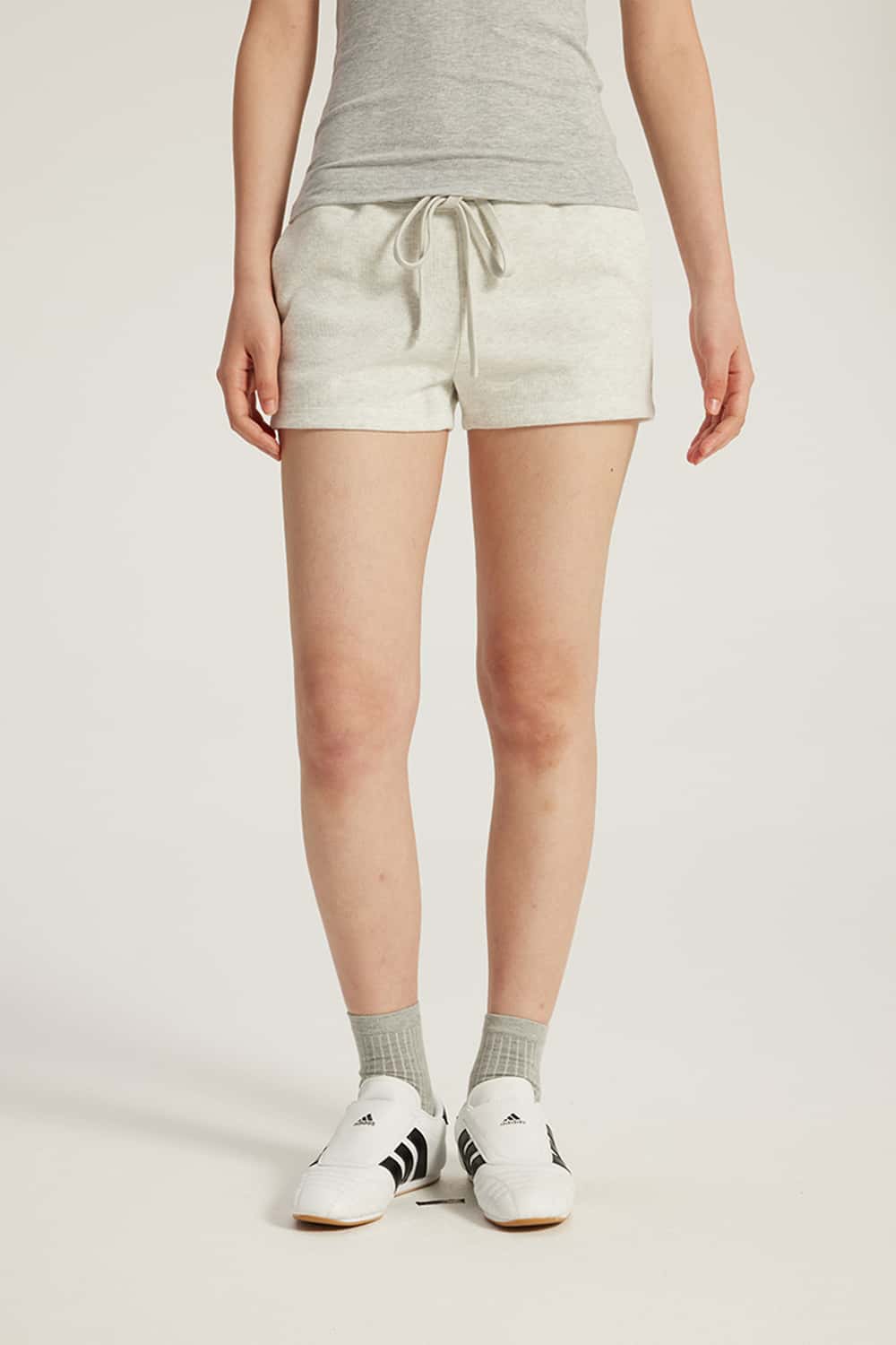 Drawstring Low-Rise Stretch Mini Shorts _ Solid Color