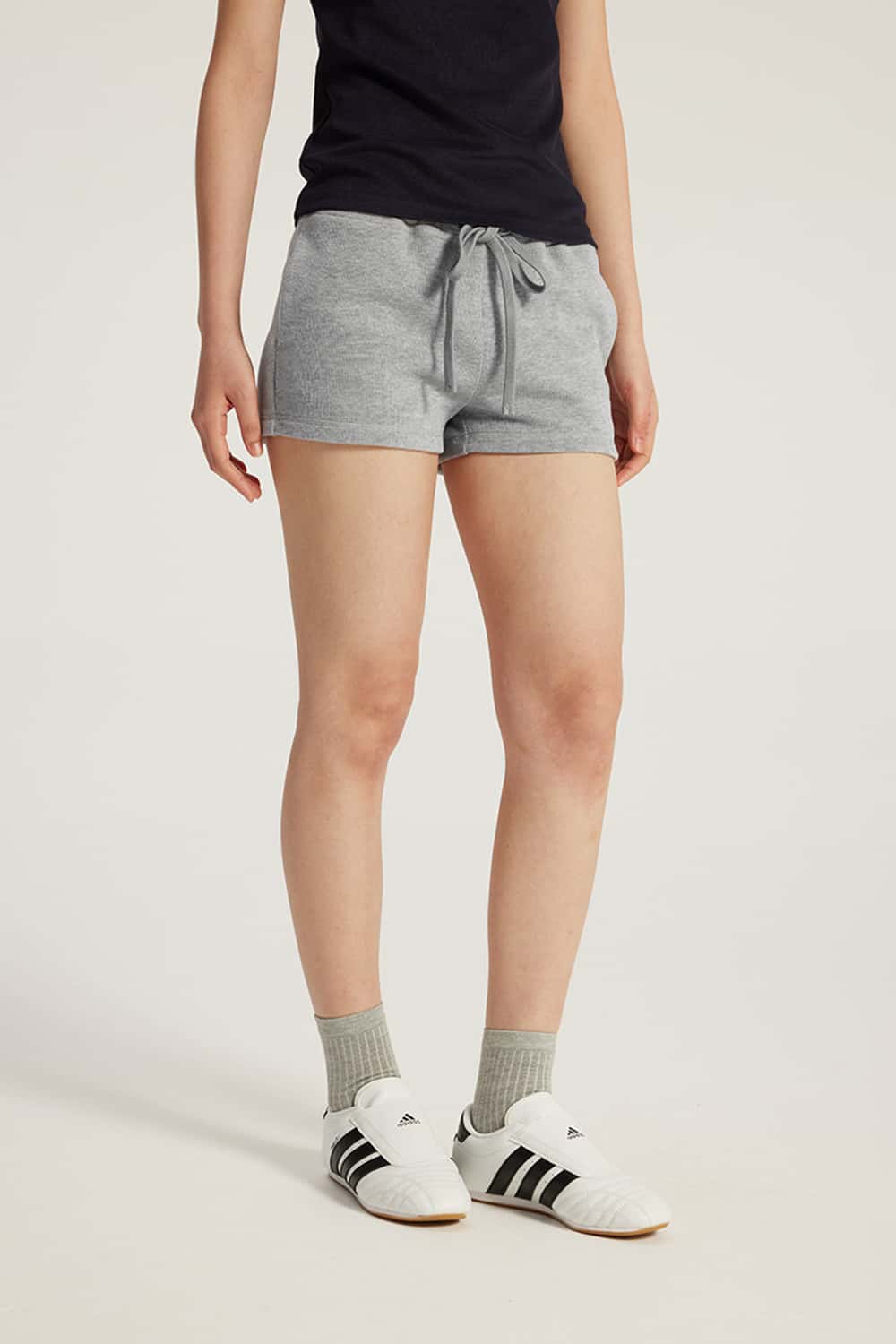 Drawstring Low-Rise Stretch Mini Shorts _ Solid Color