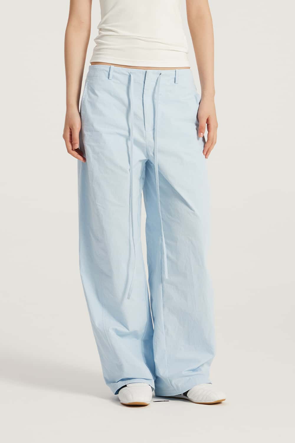 Pure Cotton Curved Seam Mid-Low Waist Wide-Leg Cargo Pants