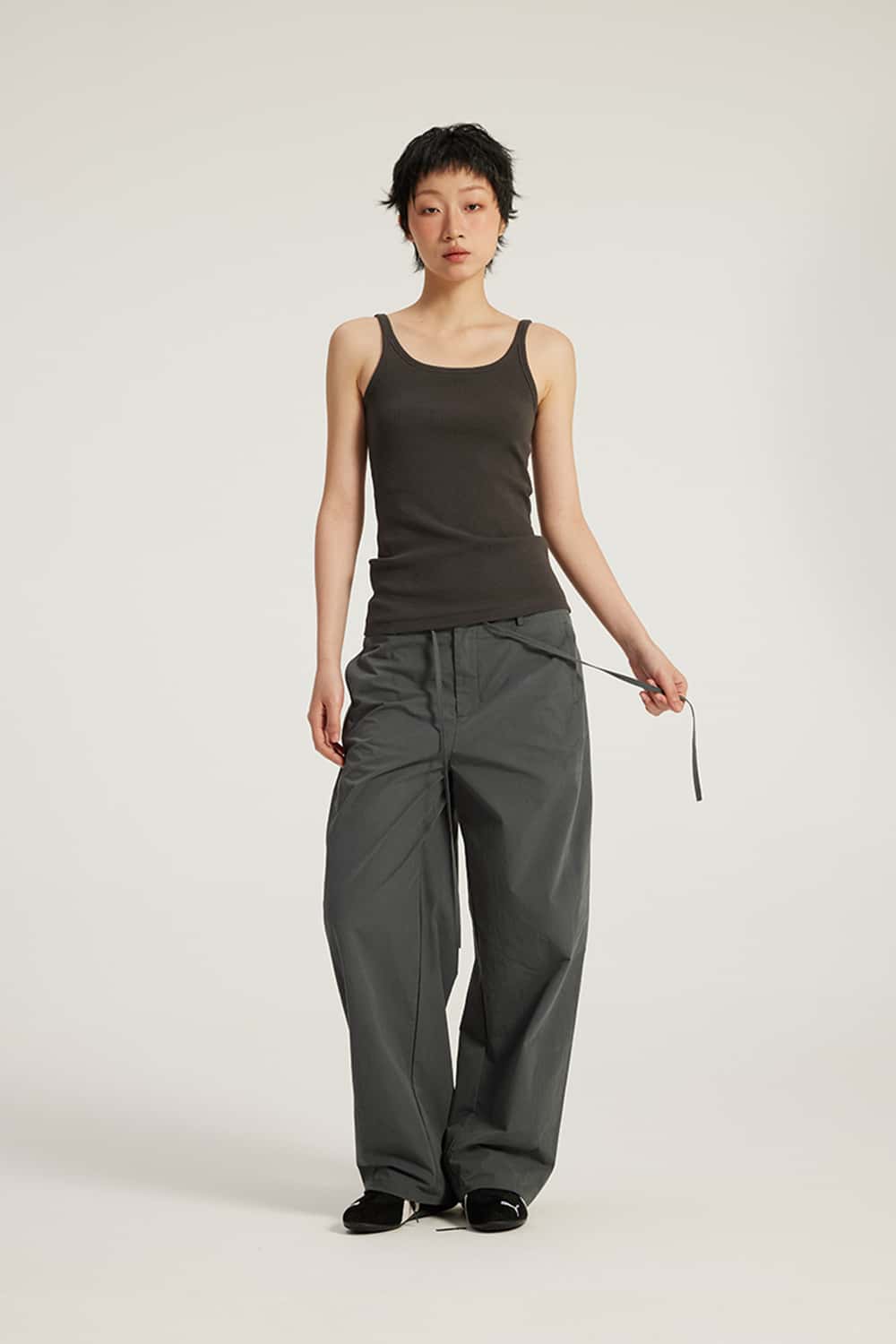 Pure Cotton Curved Seam Mid-Low Waist Wide-Leg Cargo Pants