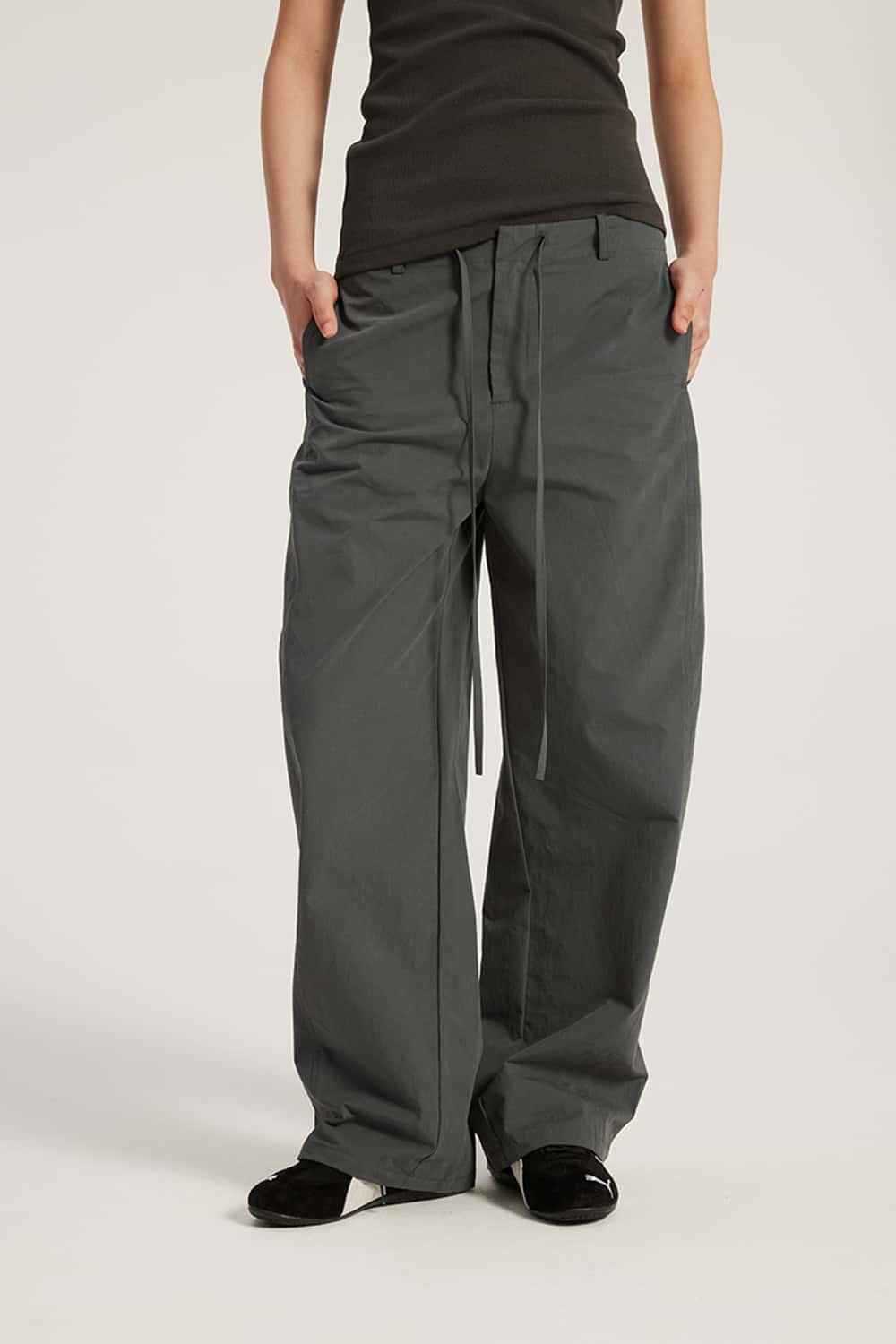 Pure Cotton Curved Seam Mid-Low Waist Wide-Leg Cargo Pants