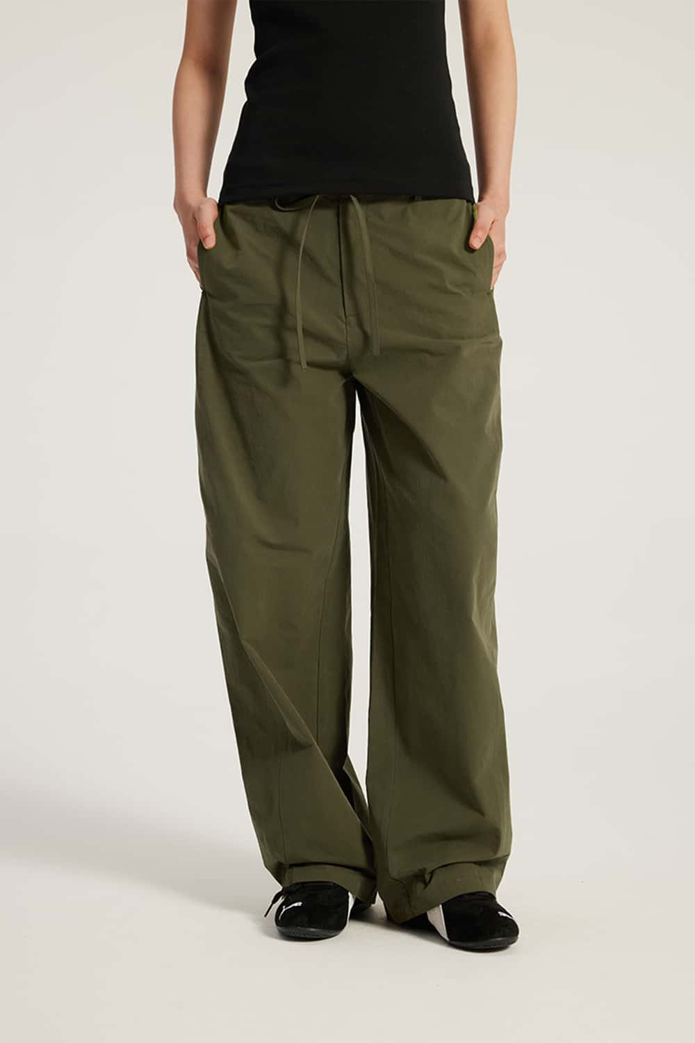 Pure Cotton Curved Seam Mid-Low Waist Wide-Leg Cargo Pants