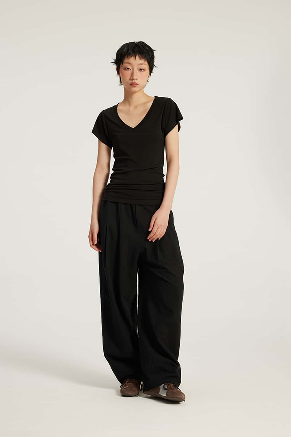 V-Neck Ruched Antibacterial 7A Short Sleeve T-Shirt