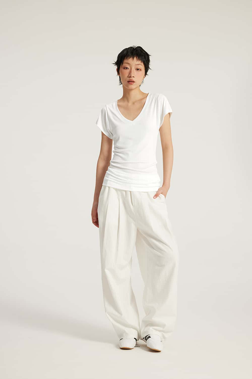 V-Neck Ruched Antibacterial 7A Short Sleeve T-Shirt