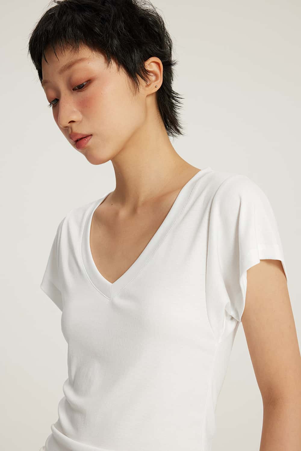 V-Neck Ruched Antibacterial 7A Short Sleeve T-Shirt