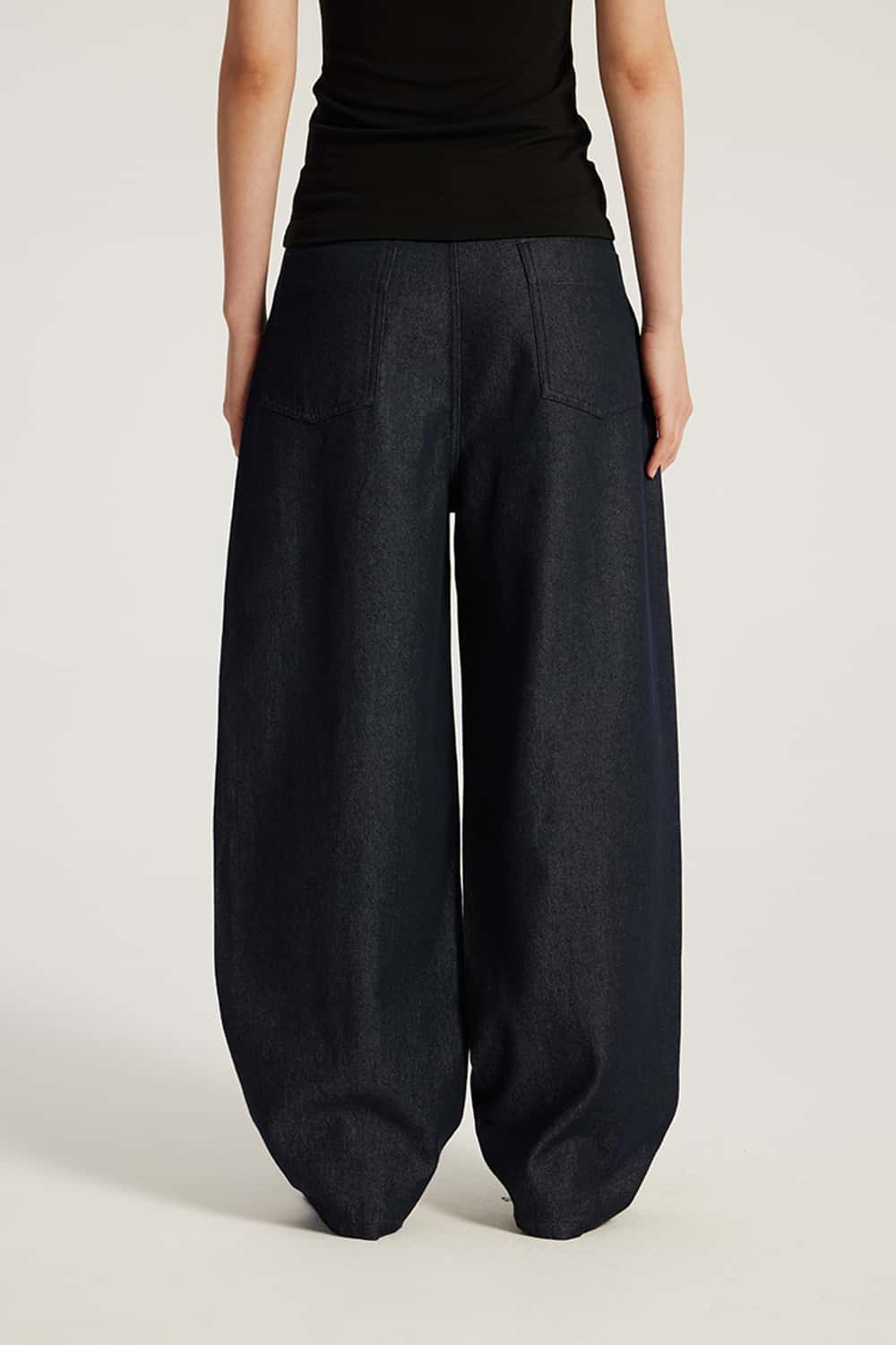 Curved Seam Wide-Leg Denim Jeans