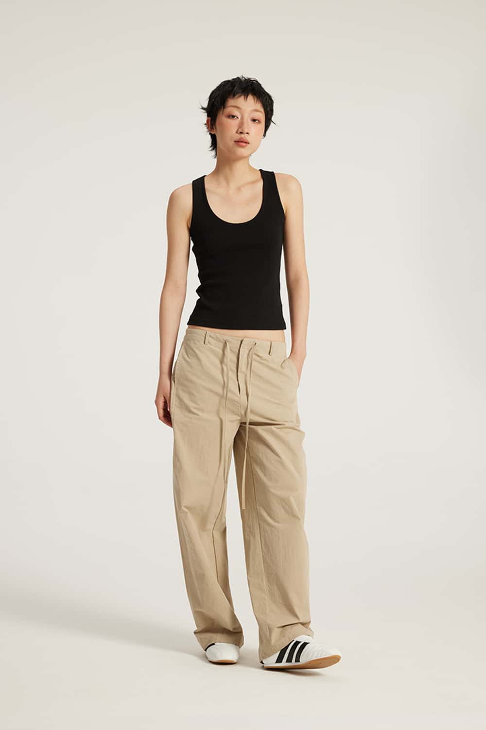 High-Stretch Ribbed U-Neck Tank Top _ Solid Color