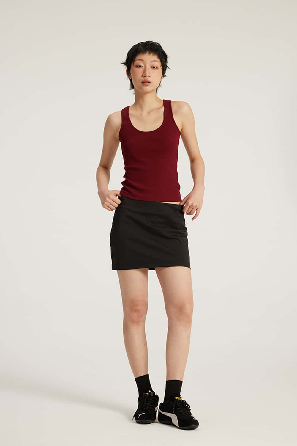 High-Stretch Ribbed U-Neck Tank Top _ Solid Color