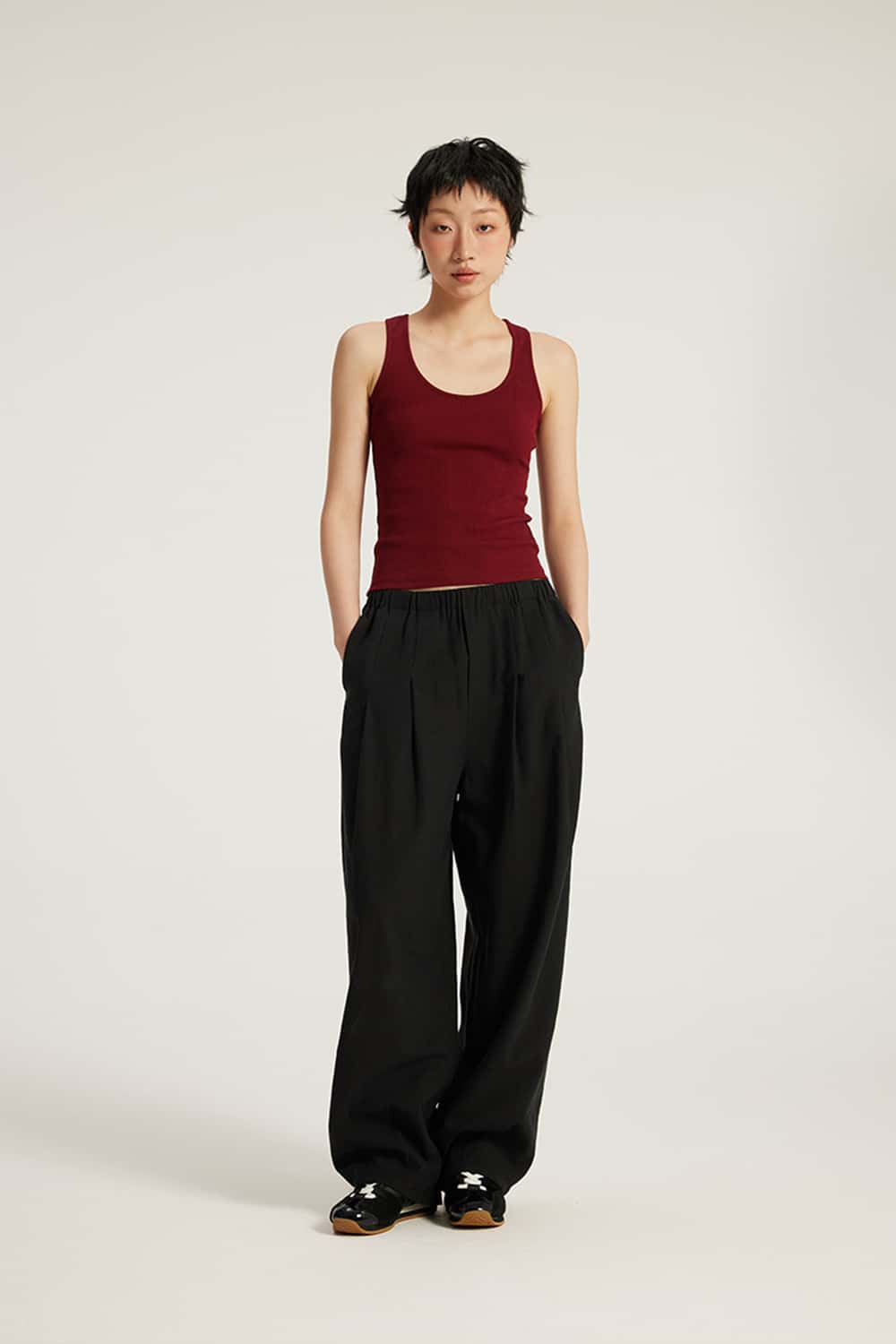 High-Stretch Ribbed U-Neck Tank Top _ Solid Color