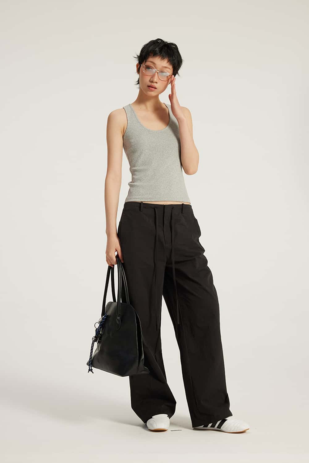 High-Stretch Ribbed U-Neck Tank Top _ Solid Color
