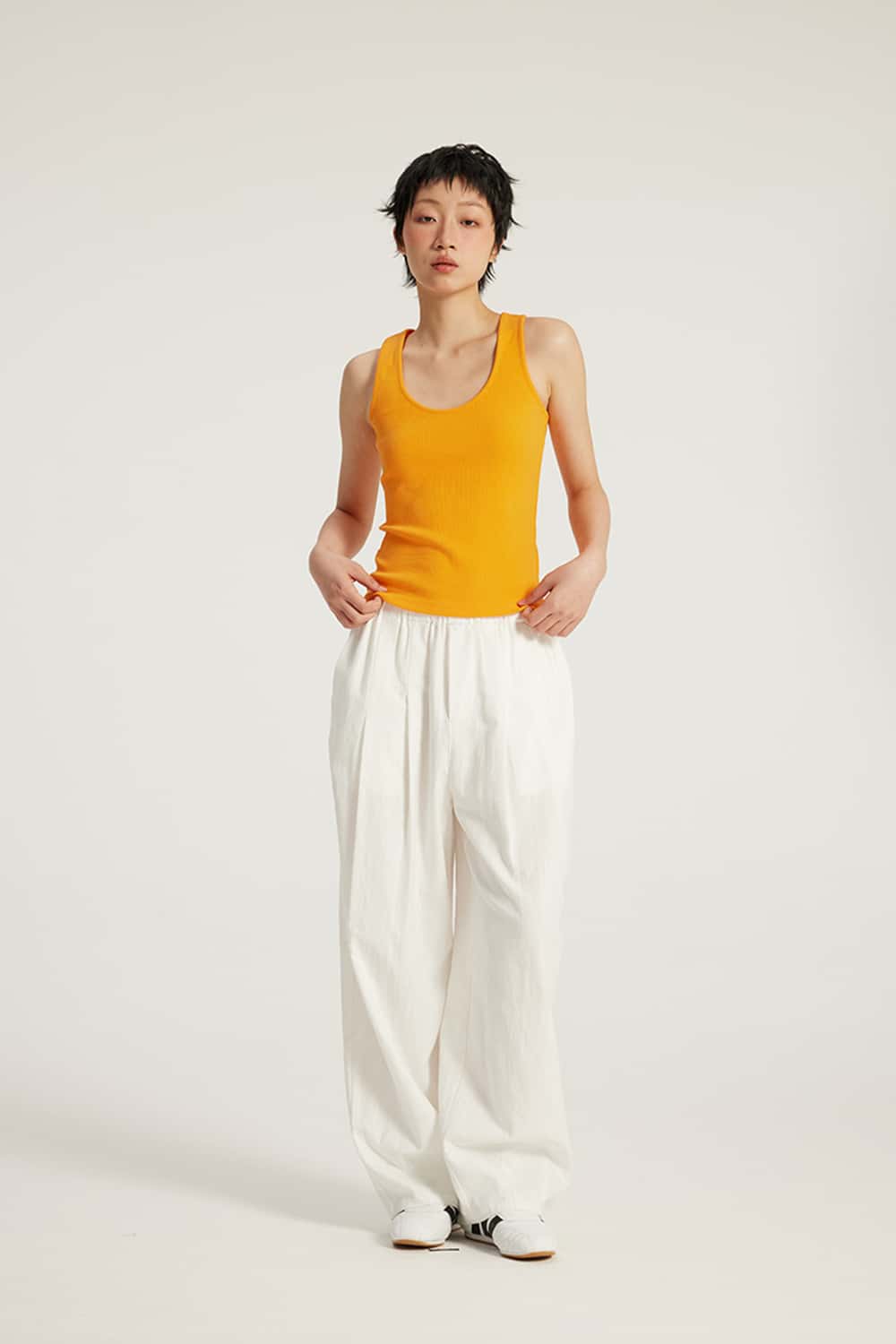 High-Stretch Ribbed U-Neck Tank Top _ Solid Color