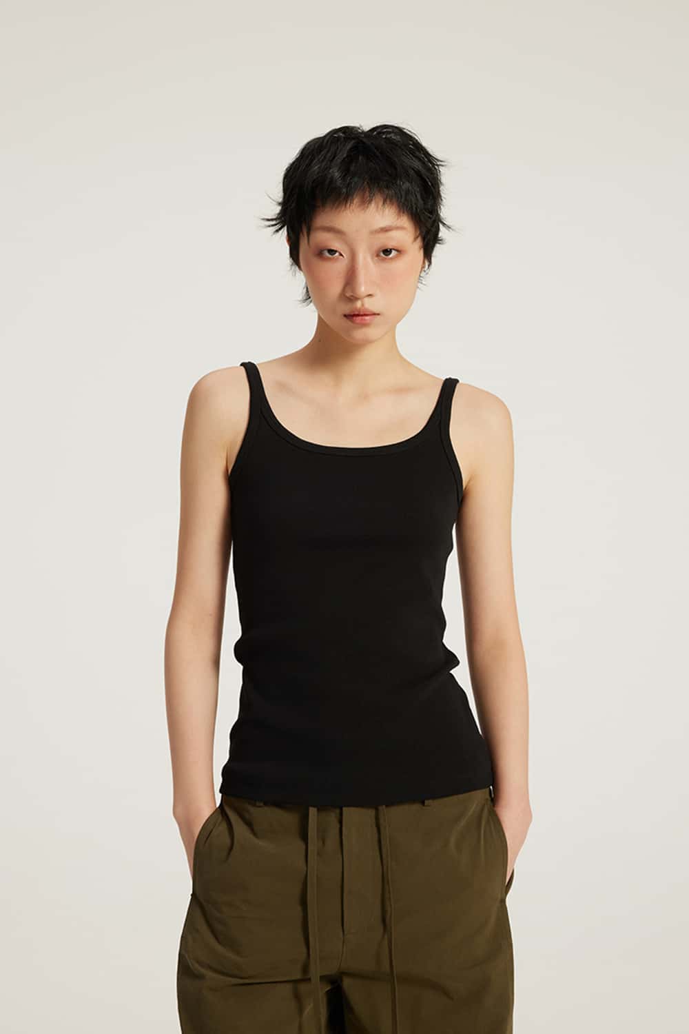 High-Stretch Ribbed Square Neck Tank Top _ Camisole Base Layer