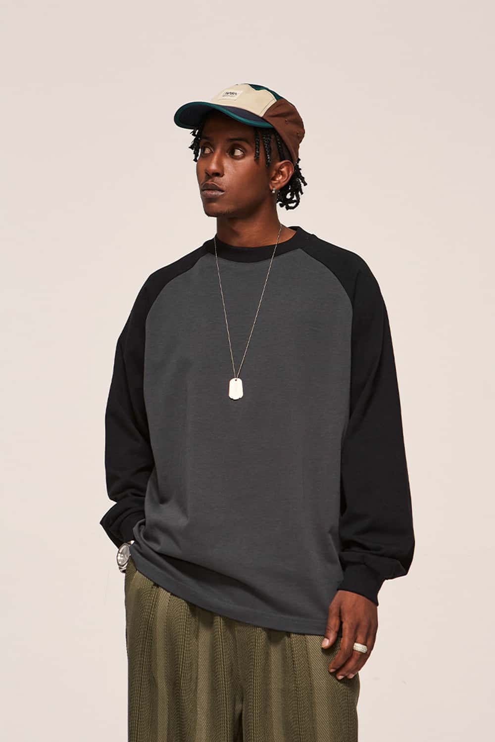 265g Heavyweight Colorblock Raglan Sleeve Long Sleeve T-Shirt