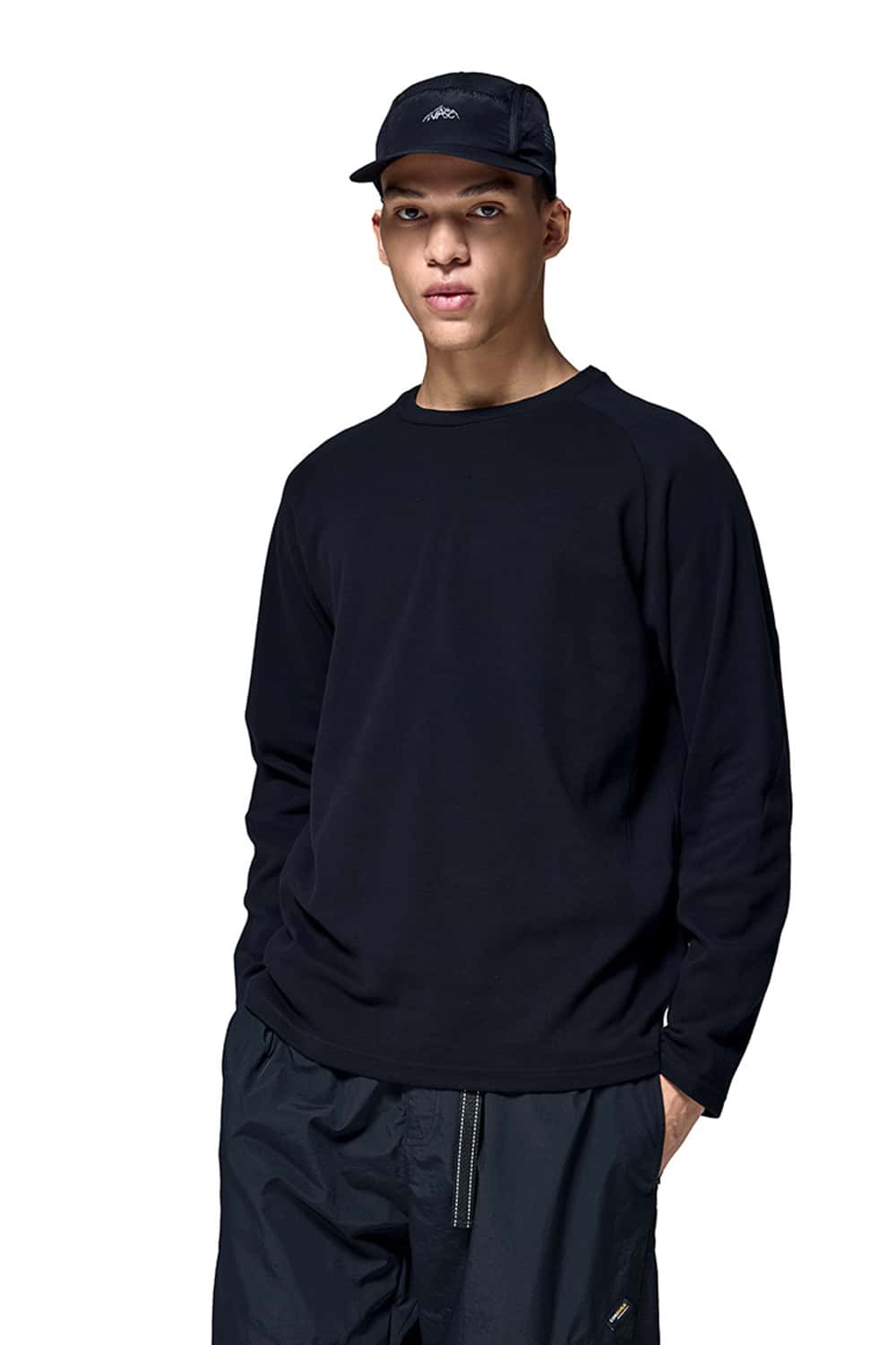 Double-Sided Fleece Crew Neck Solid Color Long Sleeve T-Shirt