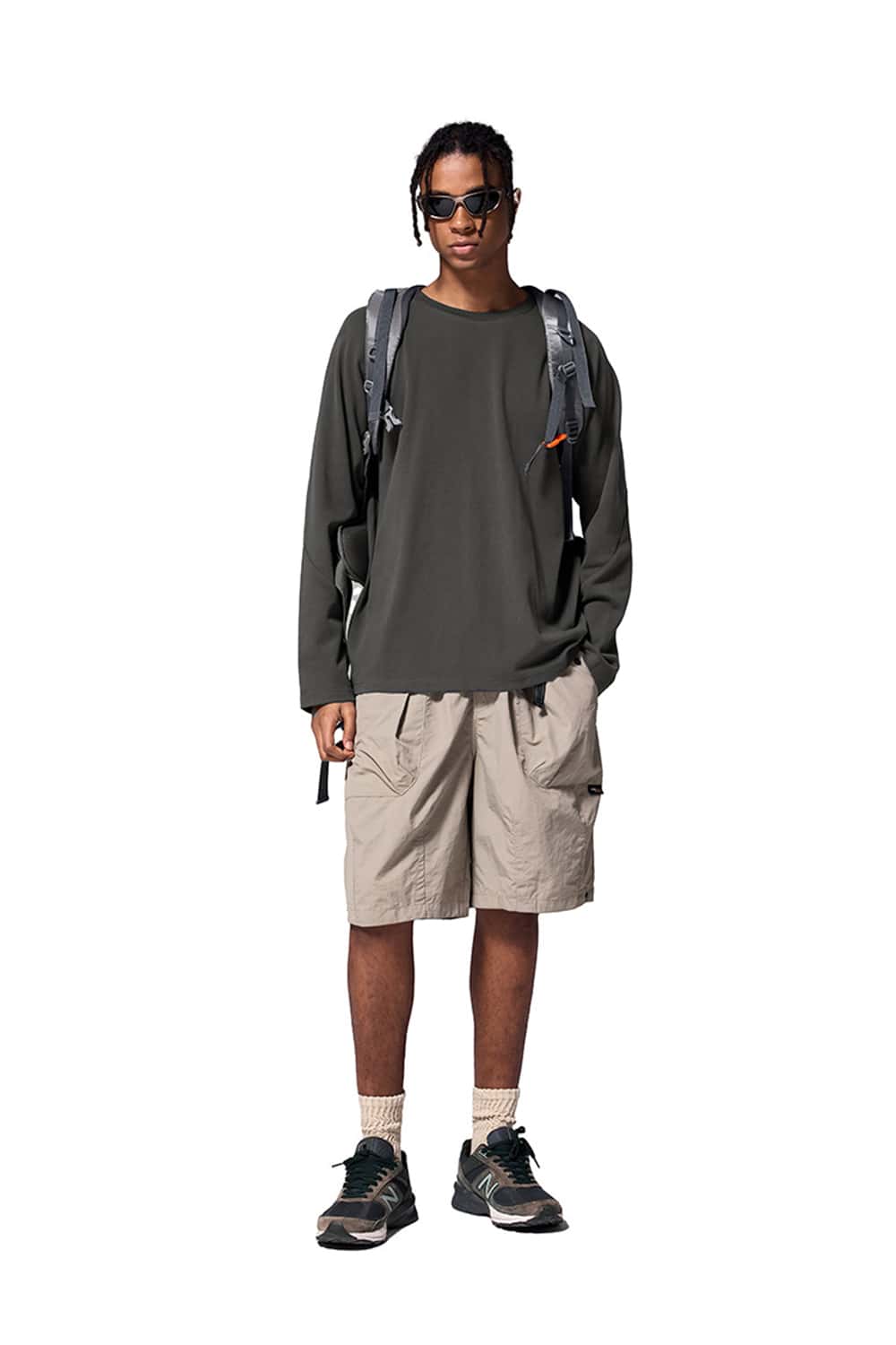 Double-Sided Fleece Crew Neck Solid Color Long Sleeve T-Shirt