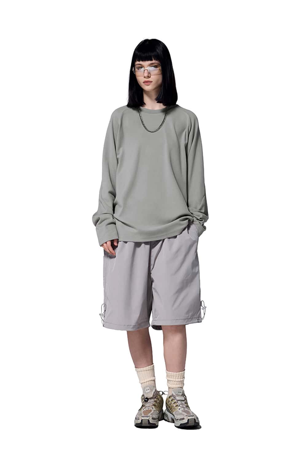 Double-Sided Fleece Crew Neck Solid Color Long Sleeve T-Shirt