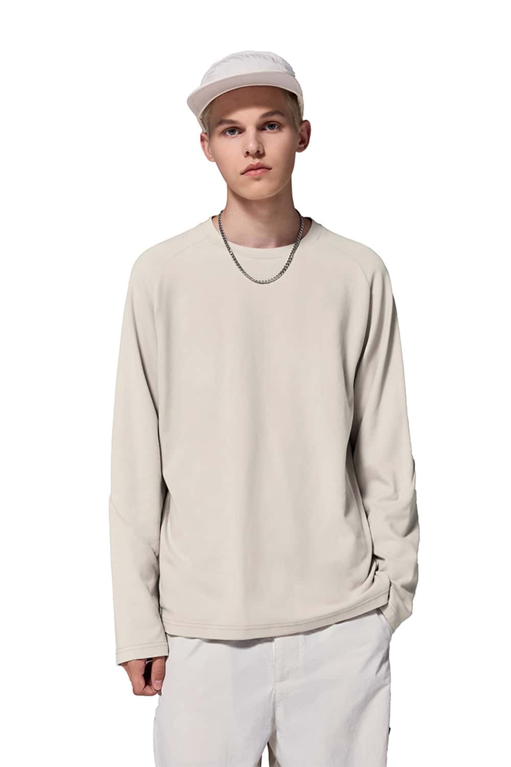 Double-Sided Fleece Crew Neck Solid Color Long Sleeve T-Shirt