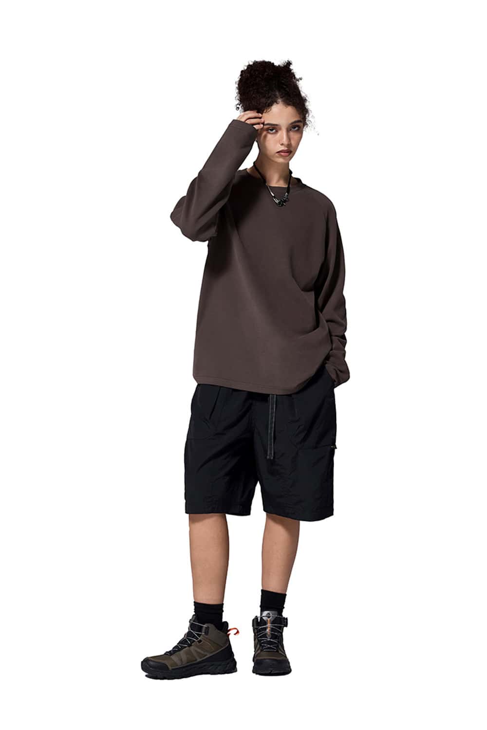 Double-Sided Fleece Crew Neck Solid Color Long Sleeve T-Shirt