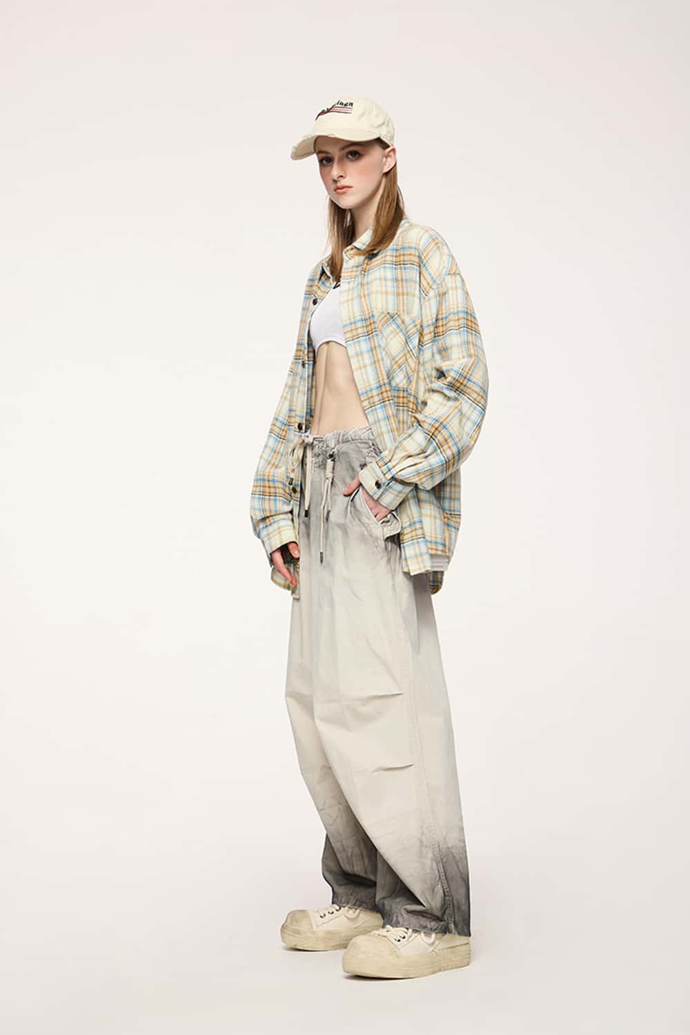 Washed Spray-Painted Wide-Leg Workwear Pants Drityfit