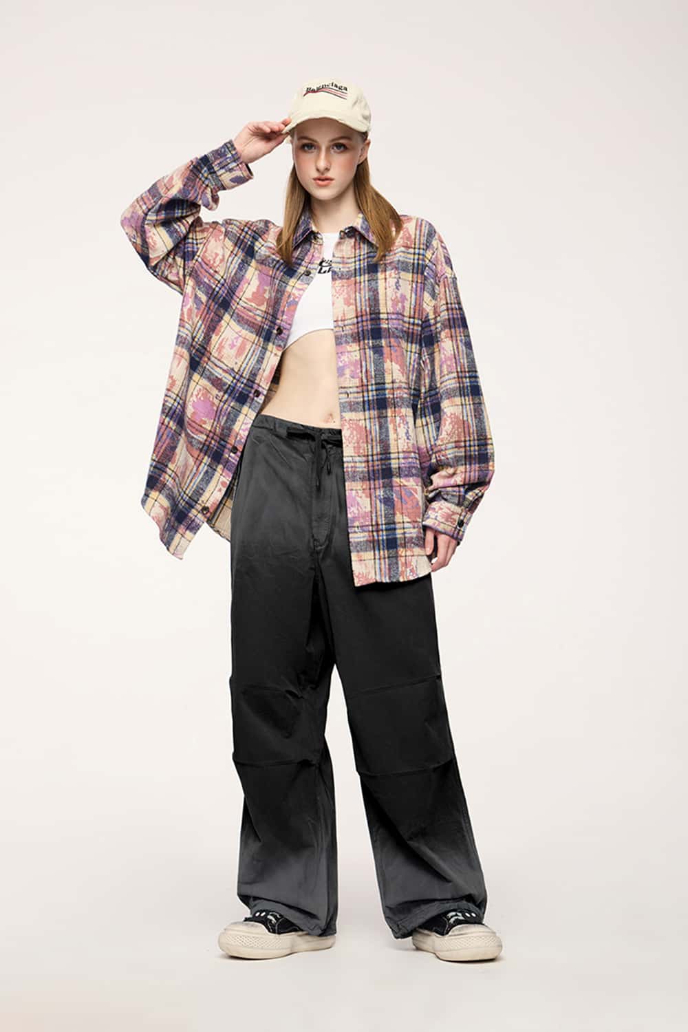 Washed Spray-Painted Wide-Leg Workwear Pants Drityfit