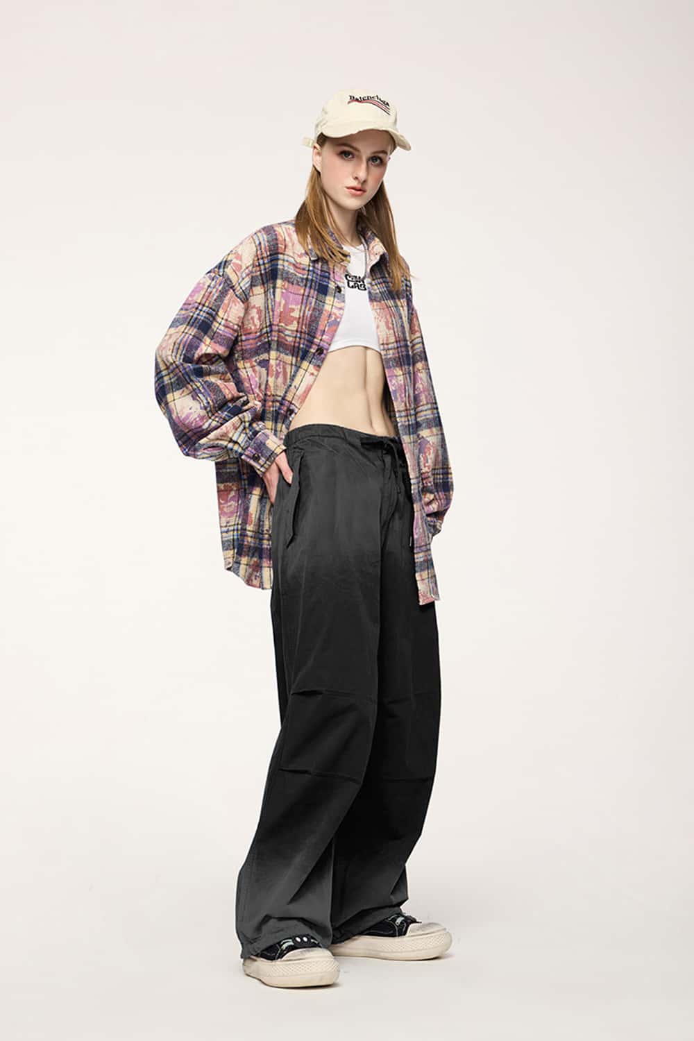 Washed Spray-Painted Wide-Leg Workwear Pants Drityfit