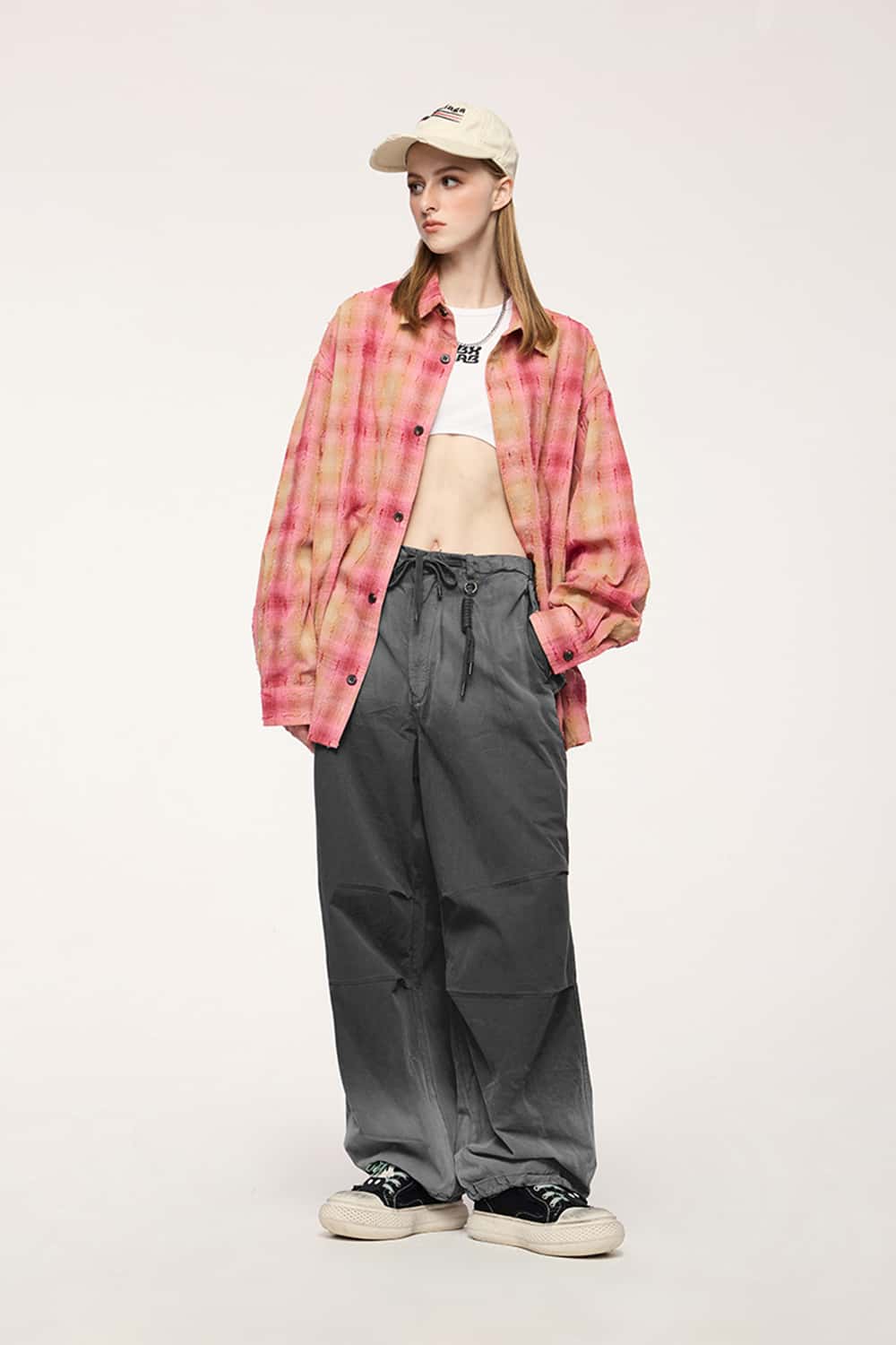 Washed Spray-Painted Wide-Leg Workwear Pants Drityfit