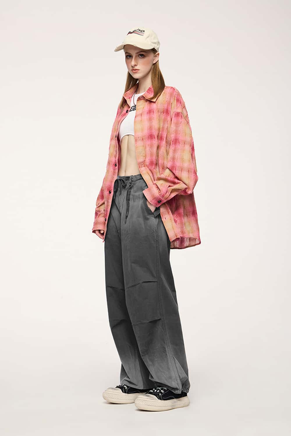 Washed Spray-Painted Wide-Leg Workwear Pants Drityfit