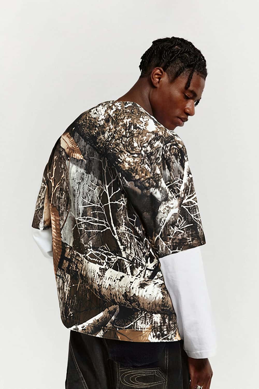 Digital Print Layered-Effect Long Sleeve Lightweight T-Shirt